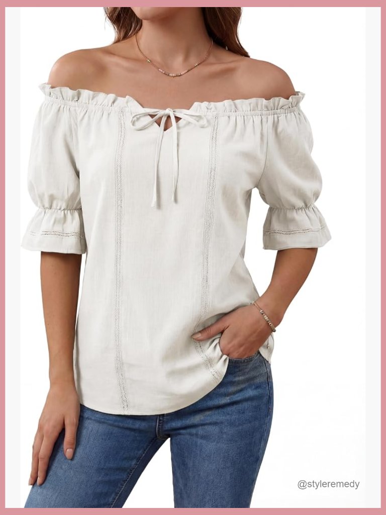 Cotton Off The Shoulder Peasant Top Puff Sleeve Renaissance Shirt Blouse